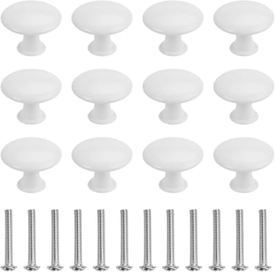 12 Stuks Witte Knoppen voor Keukenkasten, 30mm Ronde Deurklinken, Ladeknoppen met Schroeven voor Meubels en Kasten