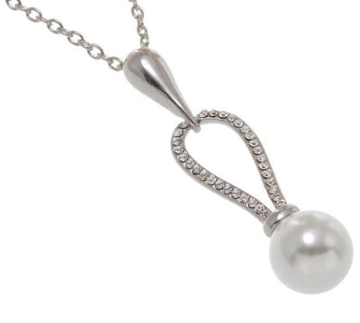 Behave - Korte ketting met parelhanger en kristal steentjes - Zilverkleur - 40 cm + verlengketting