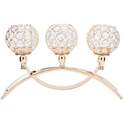 Bougeoir en cristal Ornements de bougeoirs dorés pour décorations de table de fête à domicile beige