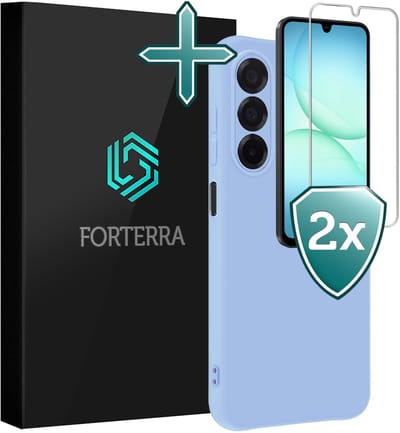 Hoesje Met 2x Screenprotector - Geschikt voor Samsung Galaxy A17 - Sterk & Shockproof - Telefoon Hoes - Back Cover - Siliconen Case - Lichtblauw