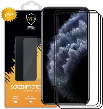 3-Pack MobyDefend Screenprotectors - Geschikt voor Apple iPhone 11 Pro Max / iPhone XS Max - Screensavers Met Zwarte Randen - Gehard Glas
