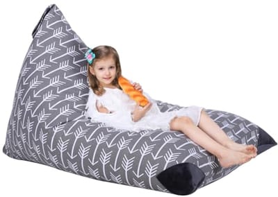 Zitzakstoel voor knuffeldieren voor kinderen en volwassenen - Premium Canvas Hoes (Grijs met Witte Pijlen)