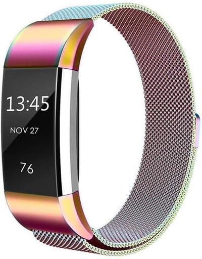 Milanees bandje geschikt voor Fitbit Charge 2 - Met magneetsluiting - Gemaakt van RVS - KELERINO. - Regenboog - Small