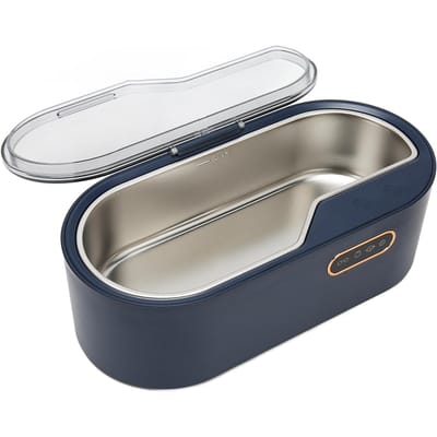 Nettoyeur à Bijoux Ultrasons 450ml Machine de Nettoyage Ultrasonique Portable pour Lunettes Montre Maquillage US Plug bleu