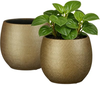 Mica Decorations Plantenpot - 2x - keramiek - goud glans / ribbels - D17 x H18 cm - bloempot Havana