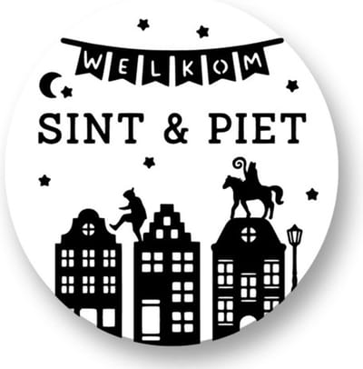 20x Sinterklaas / Sint - Sluitsticker Welkom Sint en Piet - Sluitzegel - Wit - Zwart - Envelop sticker - Kaart - Cadeau – Gift – Cadeauzakje - Pakjesavond - 5 december - 40mm