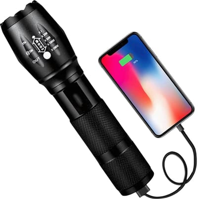 JustValue Militaire Zaklamp - LED - Oplaadbaar - Powerbank - 2500 mAh - Werklamp - Noodpakket voor Thuis