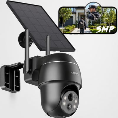 5MP Solar Beveiligingscamera Buiten met Accu, PTZ WiFi IP Camera, Kleurennachtzicht, PIR Persoonsdetectie, Tweeweg Audio, IP66