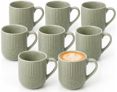 Secret de Gourmet koffie mok Memphis - 8x stuks - groen - 300 ml - drink mokken - keramiek - met stijlvol motief