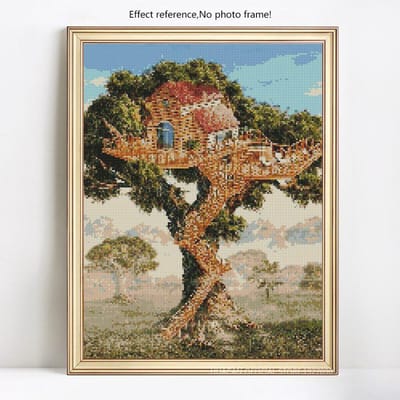 Diamant borduurwerk huis boom landschap Diamond schilderij DIY volledige ronde kruissteek 20X30CM