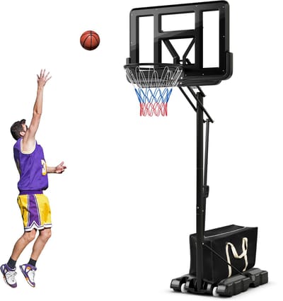 COSTWAY Basketbalstandaard, 245-305 cm, in hoogte verstelbaar, basketbalkorf met standaard en 2 wielen, mand voor kinderen, volwassenen, mobiele basketbalinstallatie, voor binnen en buiten, model 2023