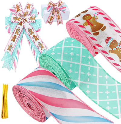 Dailygoods- Cadeaulint Kerstmis 16,5 m - Kerstdecoratie - Knutseldecoratie - Peperkoekmannetje - Feestdecoratie - Lint voor kerstboom - Kerstlint