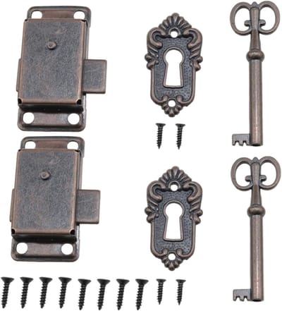 Meubelsloten - 2 stuks - Vintage antieke sloten - ladesloten - Metaal - Antiek meubelslot - Antieke decoratieve sloten - Geschikt voor decoratieve kasten, bergkasten en diverse soorten dozen - Antiek rood