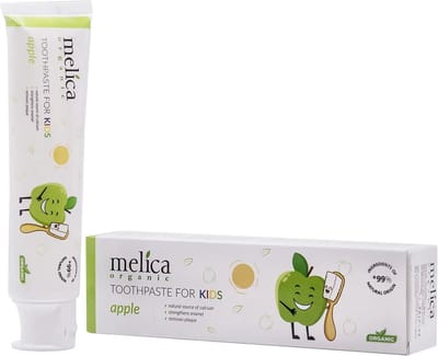 MELICA ORGANIC Biologisch 99% Natuurlijke APPEL BIO TANDPASTA voor BABY en KINDEREN KIDS met XYLITOL en KALIDENT CALCIUM zonder Fluoride, SLS, SLES, parabenen, kleurstoffen, suiker, alcohol, antiseptica 100g