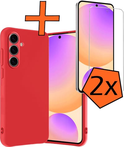 Hoes - Met 2x Screenprotector - Geschikt voor Samsung Galaxy S24 FE - Sterk & Shockproof - Back Cover - Siliconen Case - Telefoon Hoes - Rood