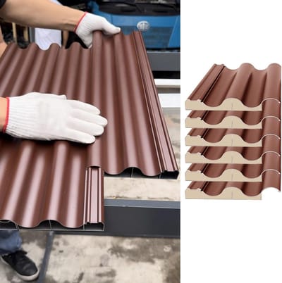Golfplaten Dakplaten - Dakbekleding Golfvormig - Stacaravan Garage Stal - Geïsoleerd Polyurethaan - 6 Stuks Aanpasbaar - Bruin