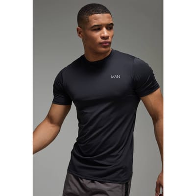 Man Active Regular Fit Performance Gym T-Shirt | Black | Size 2XL
