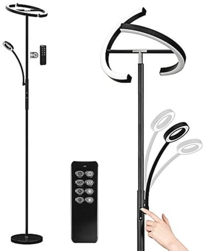 Dimbare LED Vloerlamp met Leeslamp en Afstandsbediening - 20W Hoofdlamp, 7W Leeslamp, 2000lm