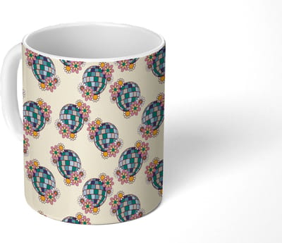 Mok - Koffiemok - Retro - Disco - Bloemen - Discobal- Multi - Mokken - 350 ML - Beker - Koffiemokken - Theemok