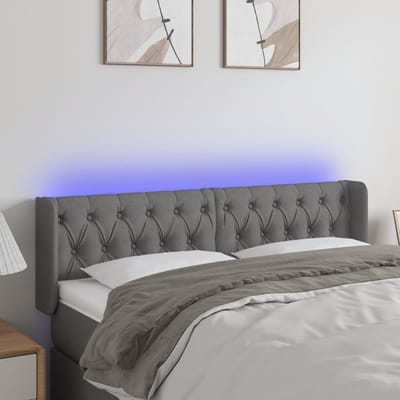 vidaXL - Hoofdbord - LED - 147x16x78/88 - cm - stof - donkergrijs