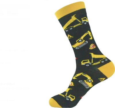 Sokken heren - mannen - zwart - geel - wegbouw - graafmachine - 40 - 46 - cadeau voor hem - geschenk man - cadeau mannen - kerst cadeau - verjaardagscadeau - vaderdag cadeau