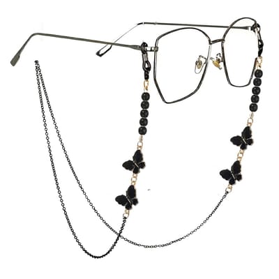 Zwarte vlinder brillenketting met kralen – decoratief brillenkoord dames – brillenbandje voor zonnebril en leesbril