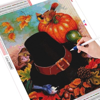 Diamant broderie citrouille diamant peinture image ronde complète de strass Art dessin animé Halloween 20X30CM black
