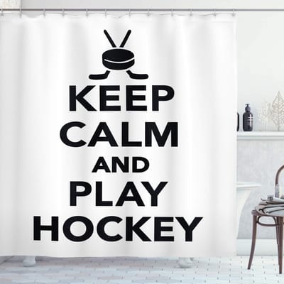 ABAKUHAUS Douchegordijn Ijshockey – 175 × 200 cm – Wit/Zwart, waterbestendig