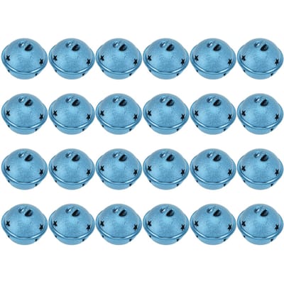 24 stuks Kerstbellen 40mm IJzerverf Hol Vijfpuntige Ster DIY Kerst Frosted Bel blauw