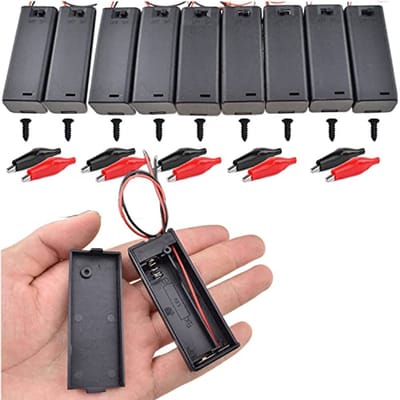 10 Stuks 1 x 1,5 V Batterijhouder met Aan/Uit-Schakelaar en Krokodillenklemmen