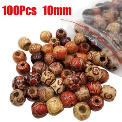 100 stuks Gemengde Bedrukte Houten Kralen Kraal met Groot Gat DIY Sieraden Accessoires Maak Ketting Armband Macramé Knutselproject black