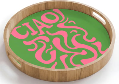 Dienblad rond 40x40 cm - Schootdienblad hout - Abstract - Roze - Ciao - Vormen - Borrelplank rechthoek - Plateau houten dienbladen