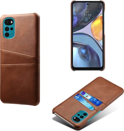 MobyDefend Hoesje - Geschikt voor Motorola Moto G22 - Lederen Backcover Met Vakjes Pasjes - Bruin