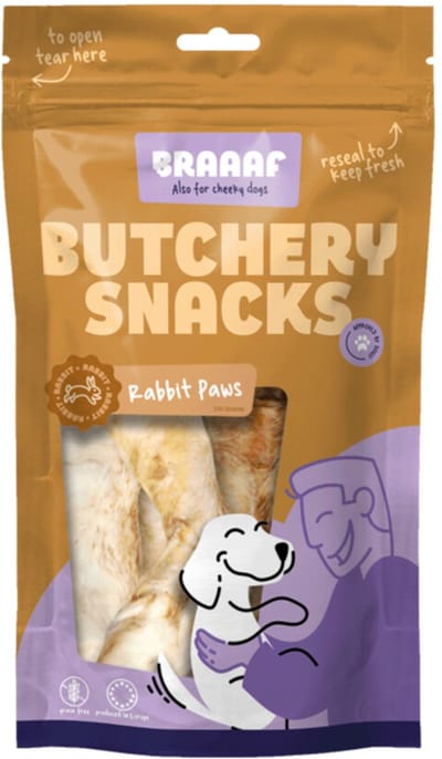Braaaf Hondensnack Butchery Konijnenpoten - 10 x 100 gr - Voordeelverpakking