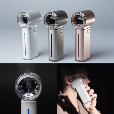 LISM-Draagbare ventilator met turbinestraal 13 m/s, 199 RPM, digitaal display Geschikt voor koele mist, USB-C - Wit