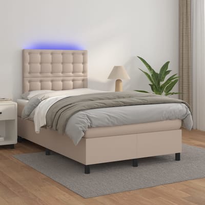 vidaXL - Boxspring - met - matras - en - LED - kunstleer - cappuccinokleur - 120x200cm