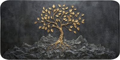 WC mat 120x60 cm - Antislip - Bladeren - Goud - Boom - Rots - Toiletmat - Vloermat - Douchemat - Toilet tapijt - Toiletmatten