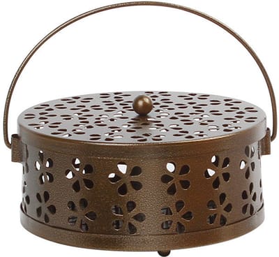 Retro metalen houder voor muggenspiralen met handvat – Draagbare ijzeren wierookbrander voor thuis en op de camping – Brandwerende asopvangbak – Vintage terrasdecoratie – Spiraal niet inbegrepen