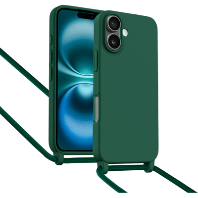 ShieldCase Hoesje met telefoonkoord (donkergroen) geschikt voor iPhone 16 - Case met nekkoord - Slanke cover voor extra bescherming