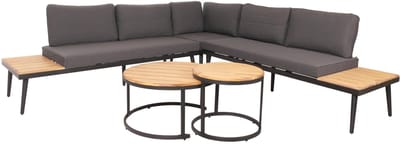 Tuinset MCW-H54c, loungeset, bijzettafel Spun Poly Acaciahout Staal ~ lichtbruin, kussens donkergrijs