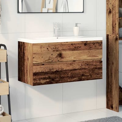 vidaXL - Wastafelkast - met - ingebouwde - wasbak - en - kraan - oud - houtkleurig