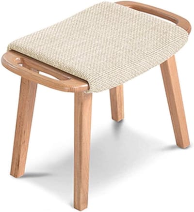 Houten Kruk - Voetenbankje - Zitten en Ontspannen - Massief Houten Frame - 49x35x41cm - Wit