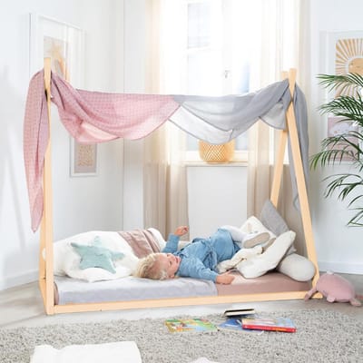 Tipi Kinderbed - Huisbed Montessori - Spelen en slapen - FSC-gecertificeerd bamboe - 70 x 140 cm - Natuurlijk bamboe