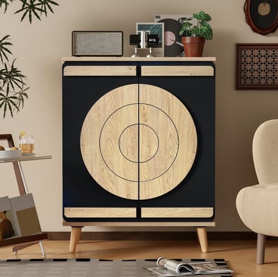 DESMIU Schoenenkast - Geometrisch Design Met Gesloten Deuren En Meerlaagse Opbergruimte - Voor Hal En Entree - Spaanplaat - 76x37x98,5 Cm - Zwart En Naturel