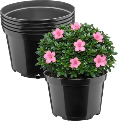 Garronda Set van 5 ronde kunststof bloempotten met drainagegaten voor tuin (Zwart, Ø22 x 14,5 cm (4L)) GD-KW-RL