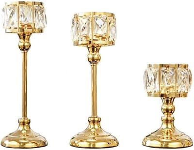 Kandelaar Kristal - Kaarshouder Set - Sfeervol Dineren - Europees Design - 3 Delig - Transparant