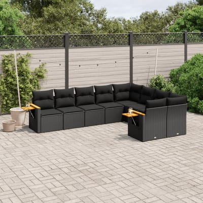 vidaXL - 9-delige - Loungeset - met - kussens - poly - rattan - zwart