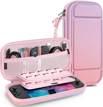 Geschikt voor Nintendo Switch 2 - Hard Shell Beschermhoes - Draagbare Reistas met 20 Game Card Slots - Binnenzak voor Accessoires - Roze Paars
