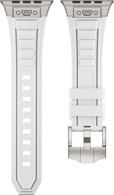 Luxe siliconen bandje - geschikt voor Apple Watch series 1/2/3/4/5/6/7/8/9/10/11/ SE (1,2,3) / Ultra (1,2,3) met maat 44 mm / 45 mm / 46 mm / 49 mm - wit-titanium