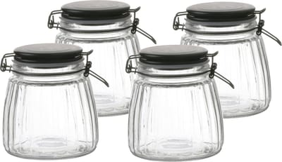 Urban Living Voorraadpot/bewaarpot - 4x - 1L - glas - met beugelsluiting - mat zwarte deksel
